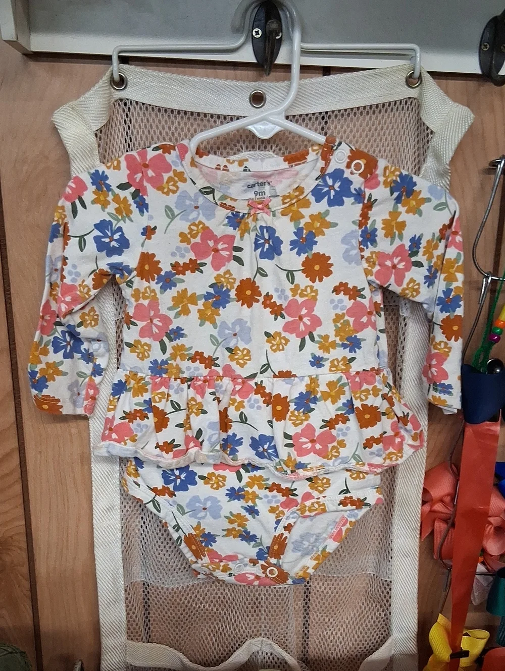 Carter's Long-Sleeve Floral Peplum Bodysuit in Pink, Blue & Orange